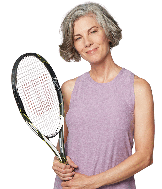 Woman holding her tennis racket